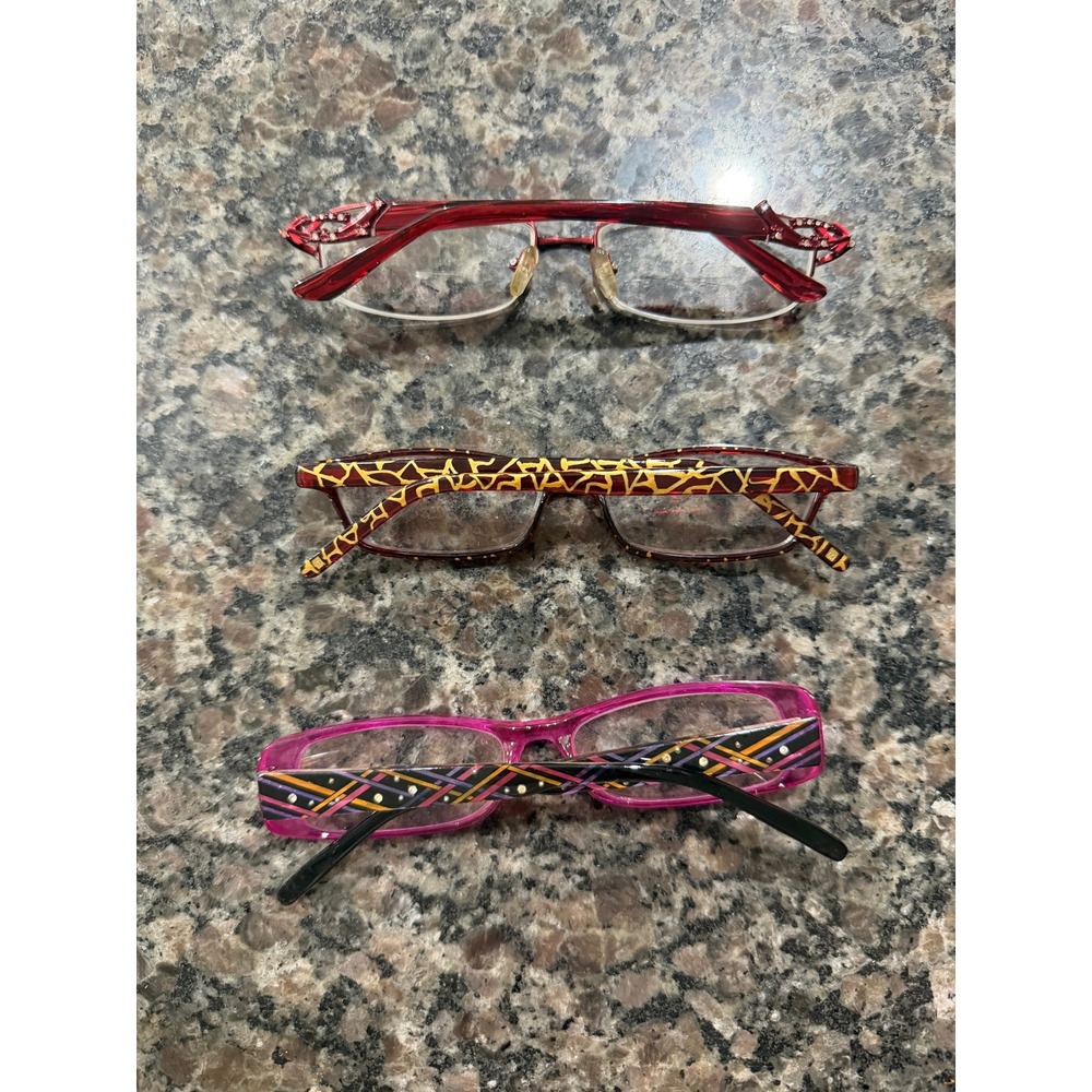 Lot of 3 Womens Eyeglass Frames Victoria Klein Pink Animal Print Red Filigree